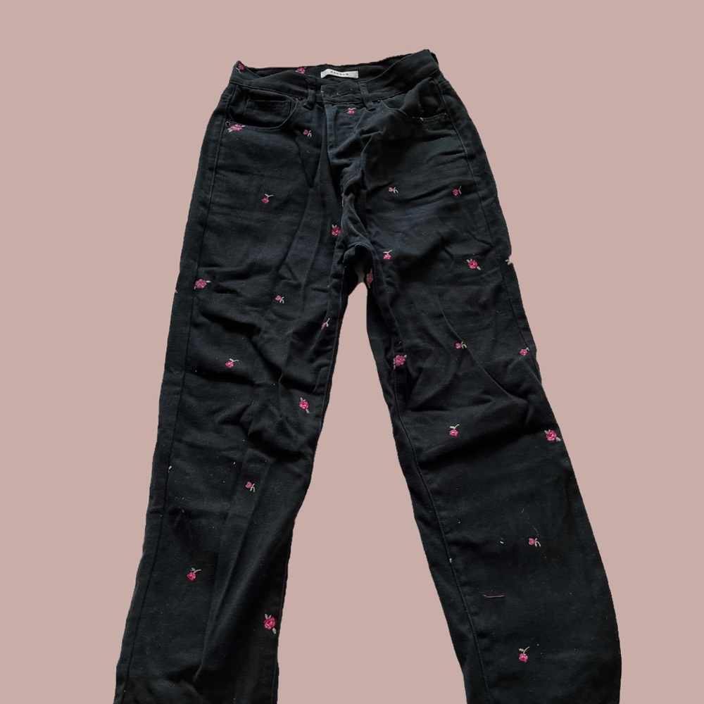 Pacsun high rise rose embroidered straight leg